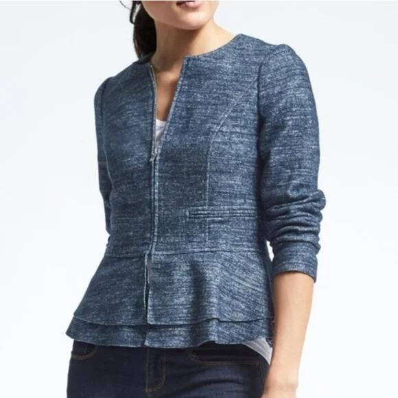 Banana Republic Wool Peplum Zippered Jacket - Blue Heather Thick Spacedye 14 NWT - Picture 1 of 12